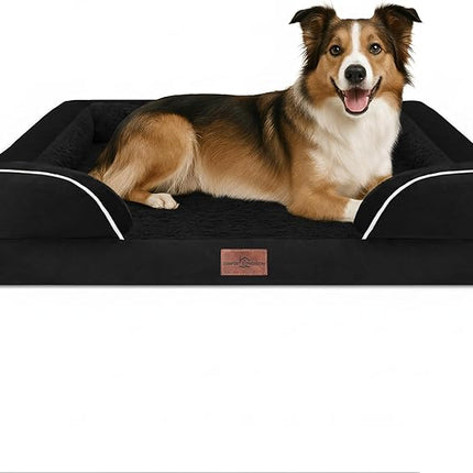 Comfort Expression Orthopedic Dog Bed for Large Dogs 38x25 Inch, Waterproof Supportive Egg Crate Foam Large Pet Bed with Removable Bolsters, Dog Couch with Washable Cover & Non-Slip Bottom, Black