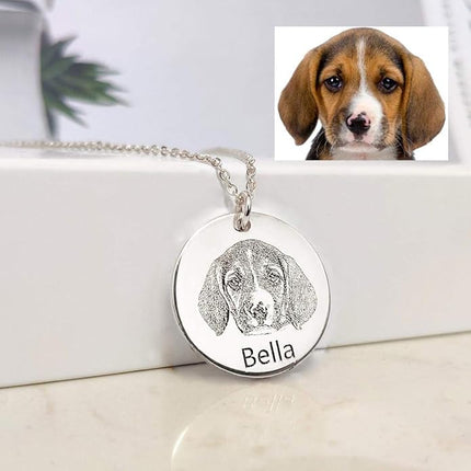 LONAGO 925 Sterling Silver Custom Dog Cat Portrait Photo Necklace Personalized Pet Engraved Picture Pendant Memorial Gift Name Jewelry for Women Mom