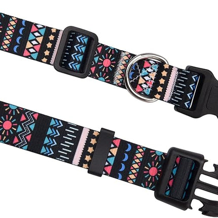 Dog Collar with Bohemia Floral Tribal Geometric Patterns - Soft Ethnic Style Collar Adjustable for Small Medium Large Dogs(Black Bohemia,S)