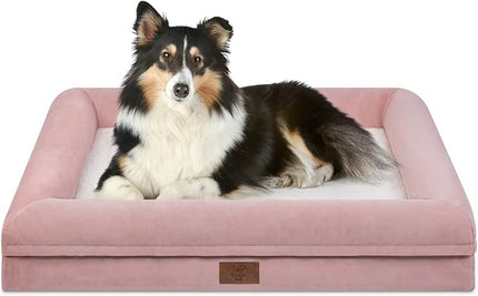 Large Orthopedic Dog Bed, Waterproof Dog Bed with Removable Cover, 4-Sides Removable Bolster Soft Pet Sofa with Egg Crate Foam Non-Slip Bottom, Pink