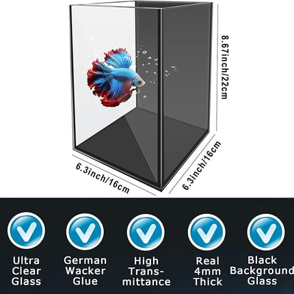 Glass Betta Aquarium Starter Kits 1.5 Gallon Small Fish Tank, Betta Fish Tank with LED Light, Power Filter, Black. 4mm Glass