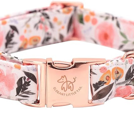 Elegant little tail Dog Collar, Pink Floral Pattern Pet Collar Summer Durable Cute Dog Collars Male or Female Pet Gift Adjustable Dog Collar for Medium Dogs