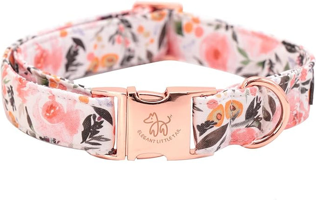 Elegant little tail Dog Collar, Pink Floral Pattern Pet Collar Summer Durable Cute Dog Collars Male or Female Pet Gift Adjustable Dog Collar for X-Large Dogs