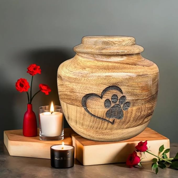Wooden Urn for Dog Wooden Pet urn Cremation Urn for pet Urns for Dogs Ashes Wooden Pet Urn Box Small Wooden urn (Medium (7" Hx6 Diameter)(110Cu/In))