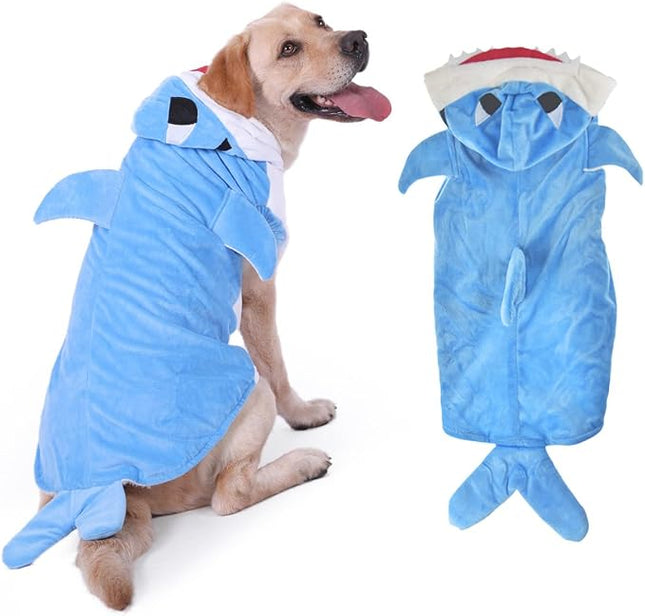 Halloween Dog Shark Costume Outfits for Large Dog Winter Fleece Puppy Jacket Coat Hoodie Funny Dog Clothes Golden Retriever(7XL, Blue)