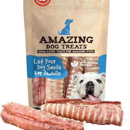 Amazing Dog Treats - 6 Inch Beef Trachea Dog Chews (50 pcs) - Trachea Dog Treats - NO Hide - Digestible and Safe Chews for Dogs - Glucosamine and Chondroitin for Joint Health for Dogs