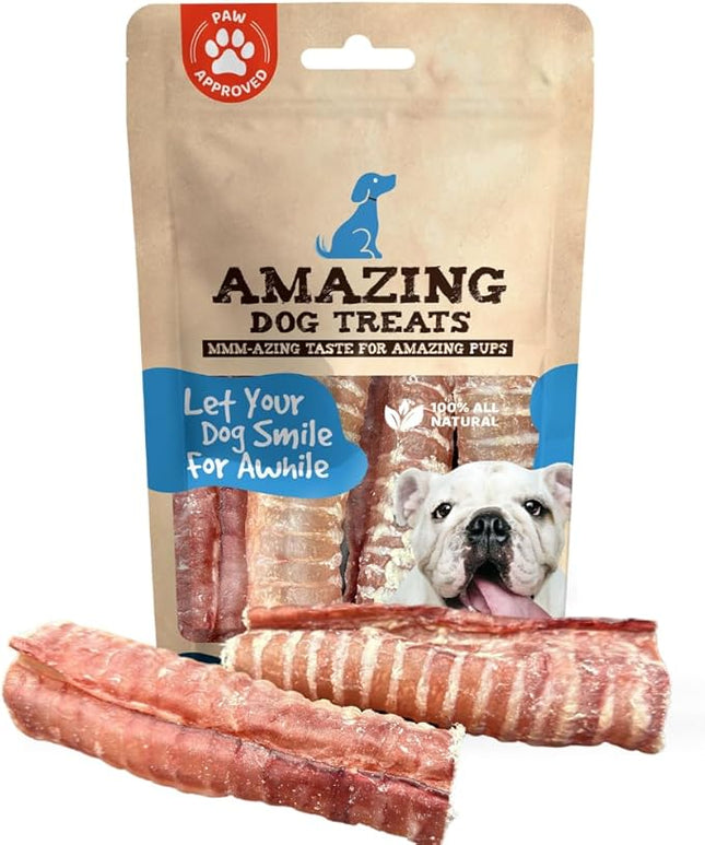Amazing Dog Treats - 6 Inch Beef Trachea Dog Chews (50 pcs) - Trachea Dog Treats - NO Hide - Digestible and Safe Chews for Dogs - Glucosamine and Chondroitin for Joint Health for Dogs