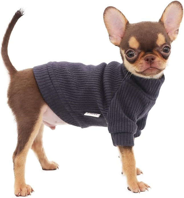 LOPHIPETS Small Dog Turtleneck Sweaters for Teacup Chihuahua Yorkie Puppy Cat Clothes-Dark Gray/XXS