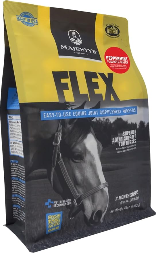 Majesty's Flex Wafers - Superior Horse/Equine Joint Support Supplement - Glucosamine, MSM, Chondroitin, Yucca, Vitamin C (Peppermint, 60 Count)