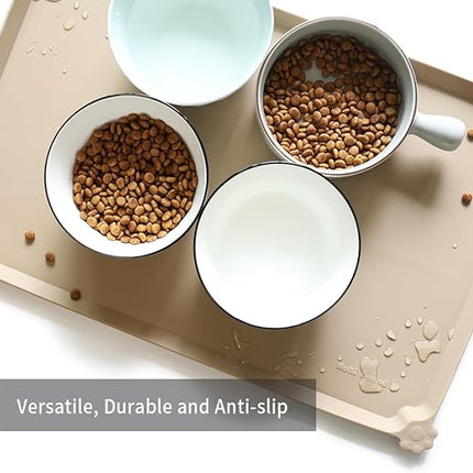 Hoki Found L Silicone Non Slip Pet Dog Cat Bowl Mats - Waterproof Dog Cat Food Mats for Carpet - PapayaWhip
