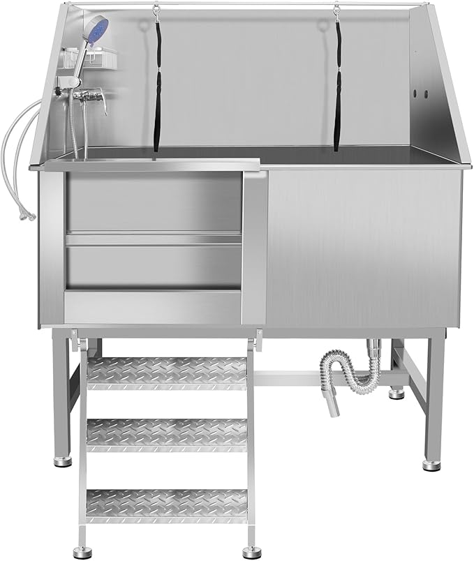 Professional Stainless Steel Dog Grooming Tub W/Soap Box, Faucet,Rich Accessory, Bathtub For Multiple Pets, Washing Sink For Home