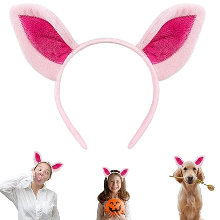 Beviliu Pig Ears Headband, Animal Hairband Costume for Adult, Cat Dog Bunny Fox Headwear for Halloween Christmas Birthday Theme Party Cosplay