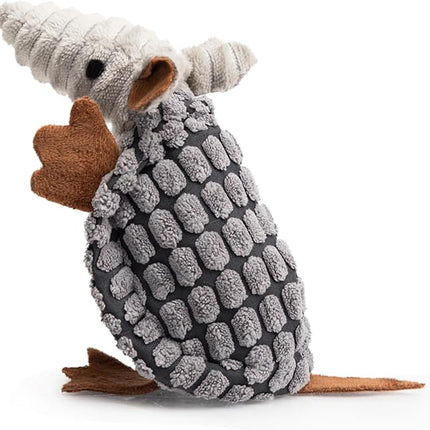 Hollypet Plush Dog Squeaky Toy Stuffed Armadillo Animal Pet Puppy Chew Toys with Clean Teeth for Small Medium Large All Breed Sizes Dogs, Dark Gray, 6 in