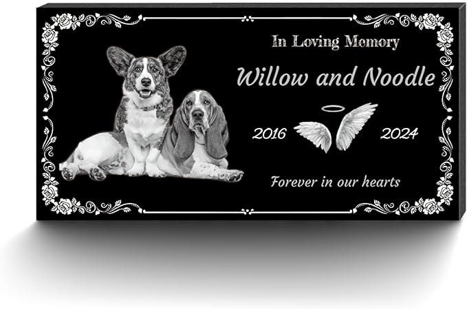 Personalized Pet Memorial Stones with Photos, Custom Engraved Black Granite Headstone, Gifts for Lost Pets