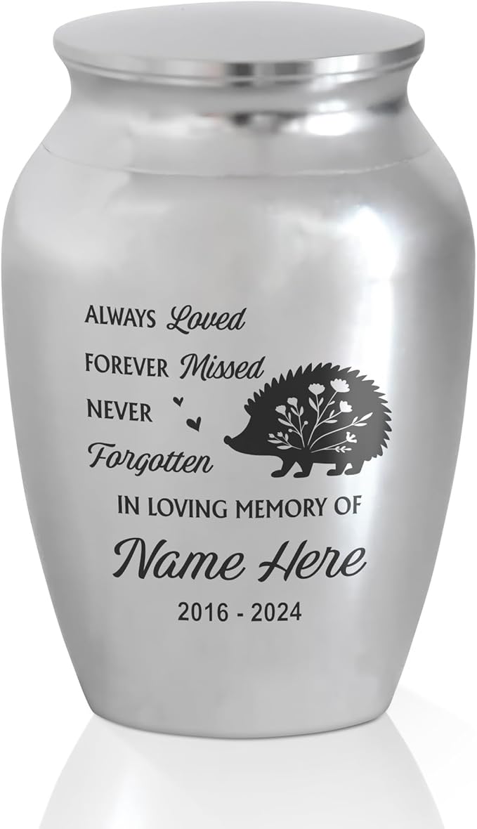 Artsy Woodsy Personalized Hedgehog Pet Memorial Cremation Mini Urn, Decorative Keepsake Small Urns for Ashes 2.56 inch, Remembrance Gifts for Pet Lovers in Loving Memory (03, 2.56x1.77)