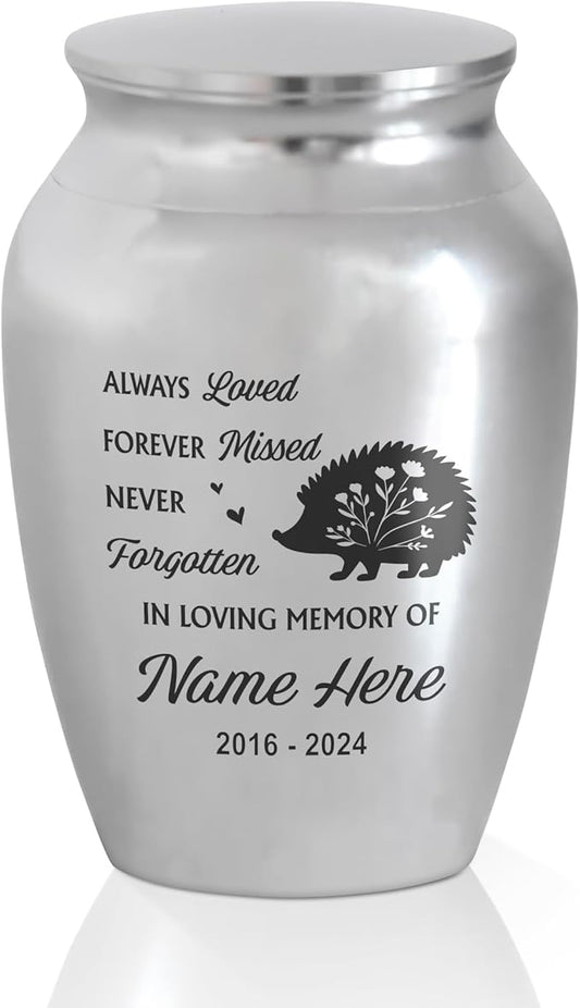 Artsy Woodsy Personalized Hedgehog Pet Memorial Cremation Mini Urn, Decorative Keepsake Small Urns for Ashes 2.56 inch, Remembrance Gifts for Pet Lovers in Loving Memory (03, 2.56x1.77)