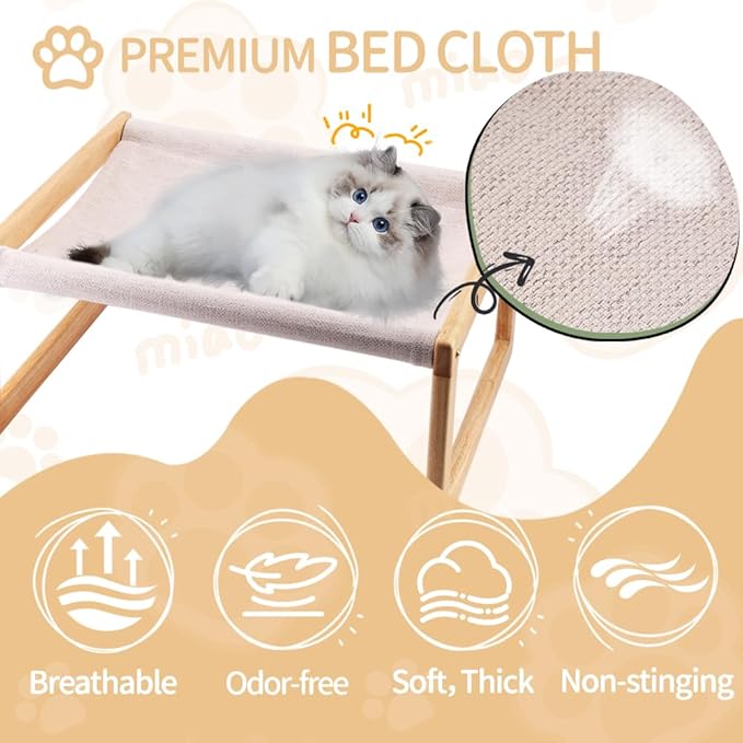 Cat Bed, Solid Wooden Pet Hammock, Soft and Breathable Fabrics, Cat Beds for Indoor Cats Washable, Dog Bed for Small Dogs (Solid Rubberwood, 21" L x 16.5" W x 10" H)