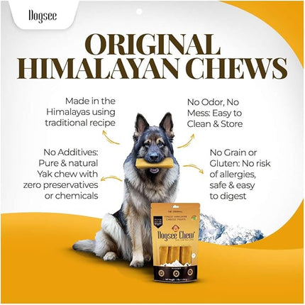 Dogsee Original Himalayan Yak Chews for Dogs (Medium - 4 Bars) | 100% Natural | No Grain, No Gluten | for Teeth Cleaning