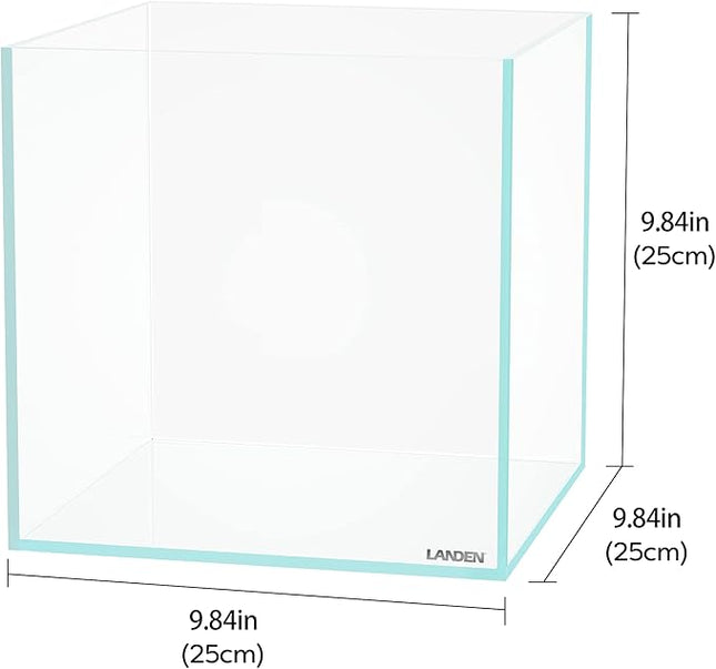 LANDEN 25C 3.7 Gallon Cube Rimless Low Iron Aquarium Tank, W9.84×D9.84×H9.84 in(25x25x25cm) 5mm Thickness with Nano Foam Leveling Mat Included