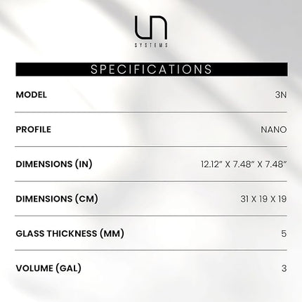 Ultum Nature Systems Ultra Clear Rimless Aquarium - Low Iron Glass Fish Tank with 45° Mitered Edges, 5mm-12mm Thick, Leveling Mat Included (3N, Nano, 3 Gallon)