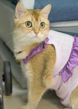 Cat Recovery Suit,Kitten Onesie After Surgery,E-Collar Alternative for Abdominal Wound and Skin Diseases,Soft Breathable Bodysuit After Spay（Purple-XL）