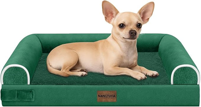 Small Dog Bed Orthopedic Washable: Beds Bolster Small Sized Dogs Bed Egg Crate Foam Couch Sofa Waterproof with Removable Cover - Emerald