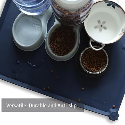 Hoki Found X-Large Silicone Pet Feeding Mats - Non Slip Dog Cat Bowl Mats - Waterproof, Suitable for Carpet - French Navy