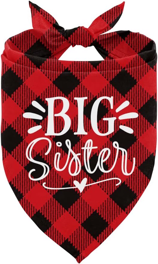 Big Sister Buffalo Plaid Plaid Plaid Blue Camo Pet Scarf Dog Bandana Accessories Poppy For Small Medium Large Gift, Puppy Announcement Dog, (B16)