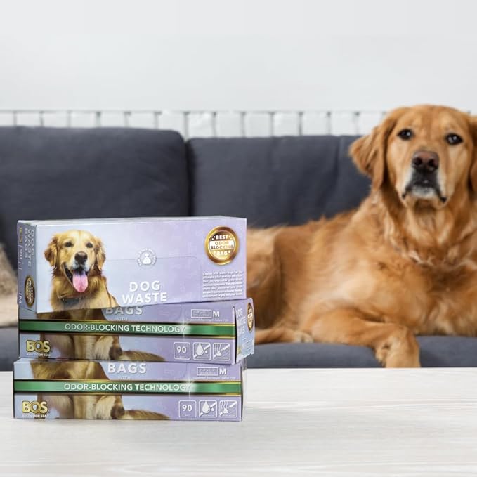 BOS Odor-Sealing Dog Poop Bags for Pet Waste - Disposal Doggy Bags - Scent & Smell Free (90Bags) [Size: M, Color: Light Mint Green] (Pack of 1)