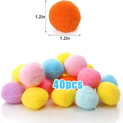 AIERSA 40Pcs Cat Pom Pom Balls for Cat Toy Launcher, 1.2 Inch Plush Toys for Kittens, Fuzzy Balls for Indoor Cats