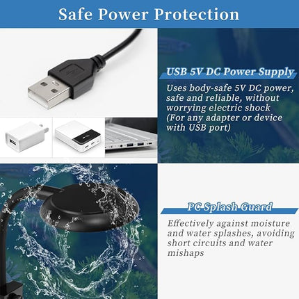 Mini Clip On Aquarium Light 7W Dimmable Small Fish Tank Light USB Moving Lamp with White Red Blue Green LED for 1 to 3 Gallon Tanks