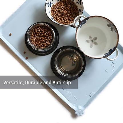 Hoki Found Large Silicone Pet Food Mats Tray - Non Slip Pet Bowl Mats Placemat - Dog Pet Cat Feeding Mat - Waterproof Dog Cat Food Mats -Pet Water Mats for Floors - Frost