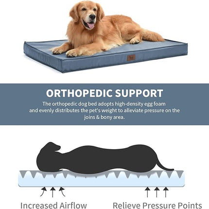 Large Outdoor All Weather Dog Bed, Waterproof Pet Bed for Large Dogs, Orthopedic Egg Crate Foam with Washable Removable Oxford Cooling Cover, 36x27 Inch, Blue