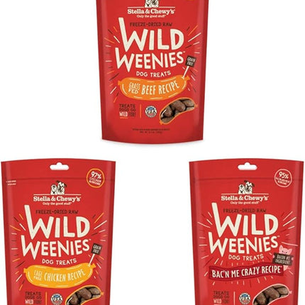 Stella & Chewy's Wild Weenies Dog Treats Large Bag 3 Pack Variety Bundle (Beef, Chicken & Bacon)