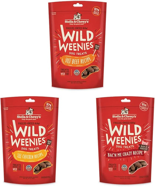 Stella & Chewy's Wild Weenies Dog Treats Large Bag 3 Pack Variety Bundle (Beef, Chicken & Bacon)