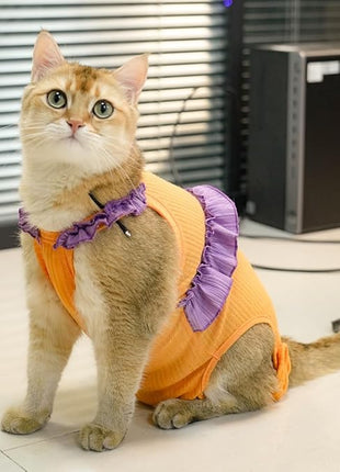 Cat Recovery Suit,Kitten Onesie After Surgery,E-Collar Alternative for Abdominal Wound and Skin Diseases,Soft Breathable Bodysuit After Spay（Orange-XL）