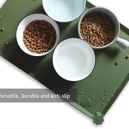 Hoki Found L Silicone Non Slip Pet Dog Cat Bowl Mats - Waterproof Dog Cat Food Mats - Dark Olive