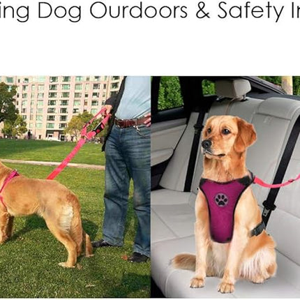 Lukovee Dog Car Seat Belt, 2 Pack Headrest Restraint Seatbelt, Adjustable Pet Safety Leads with Reflective Elastic Bungee for Dog Harness Collar Travel Daily Use (Fluorescent Pink,Headrest)