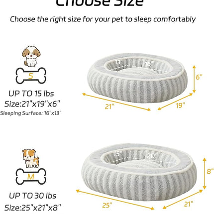 Small Dog Beds for Small Dogs, Washable Cat Beds for Indoor Cats with Anti-Slip Bottom, Supportive Soft Calming Sleeping Pet Bed for Puppy and Kitten, 21 inches, White
