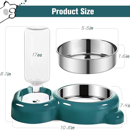 Dog Bowls, Cat Food and Water Bowl Set with Water Dispenser and Stainless Steel Bowl for Cats and Small Dogs - Dark Green