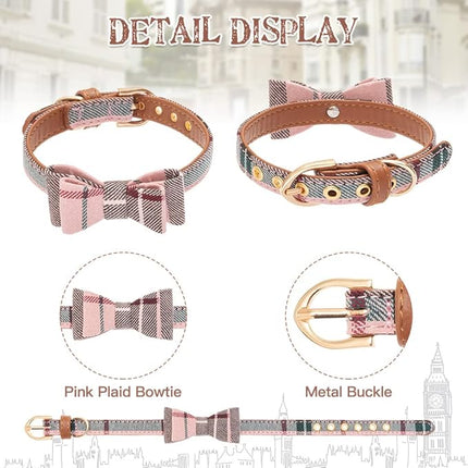 EXPAWLORER Dog Collar and Leash Set - Classic Plaid Dog Bow Tie and Dog Bandana Collar, Dog Leash Tangle Free, Adjustable Collars for Small Medium Large Dogs Cats, Holiday Ideal Gift