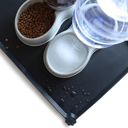 Hoki Found Large Silicone Pet Food Mats Tray - Non Slip Dog Cat Bowl Mats Placemat - Pet Feeding Mat - Pet Water Mats for Floors- Waterproof Dog Cat Food Mats - Black