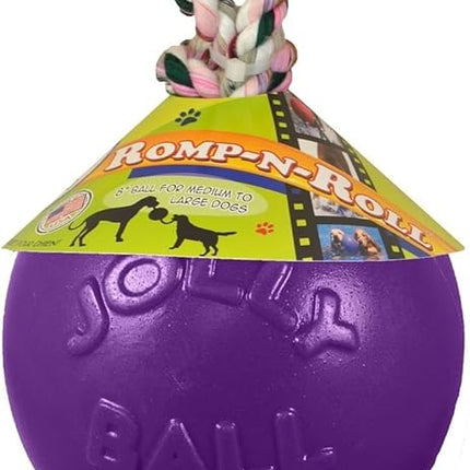 Jolly Pets Romp-n-Roll Rope and Ball Dog Toy, 4.5 Inches/Small, Purple, 4.5-Inch Romp-n-Roll, Purple