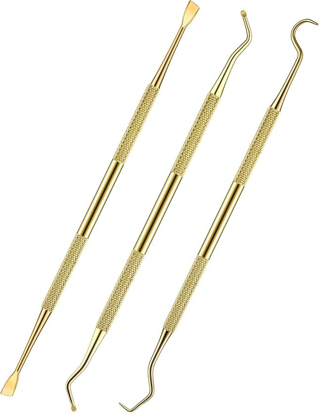 Hotop 3 Pieces Dog Dental Tooth Scaler and Scraper Stainless Double Headed Tarter Removing Tool Scraper Pet Teeth Cleaning Tools for Dog and Cat(Gold)