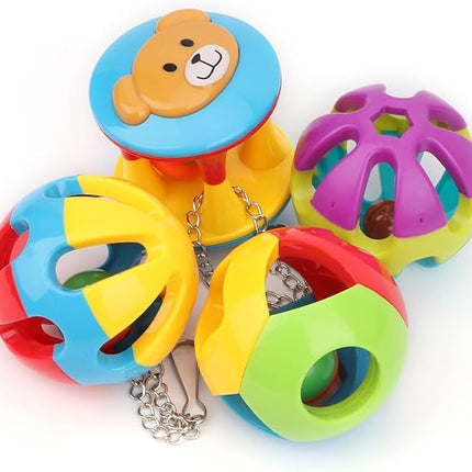 Hypeety Pet Parrot Toy Plastic Colorful Birds Ball with 1 Bell for Budgie African Grey Cockatoo Cockatiel Sun Conures 4 Balls