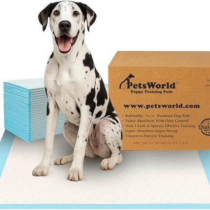 PETSWORLD Giant Dog Potty Pads, Odor-Eliminating, 36" x 36", Ultra Absorbent 5-Layer Leak-Proof Training Pads for Dogs & Cats (36x36, 150 Count)