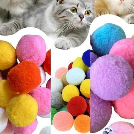 Premium Soft Pom Pom Balls for Kittens - Lightweight, Interactive, Assorted Colors - Plush Toy for Kitten Training and Play - Pet Products for Cats (Mixed Sizes 20 Balls)