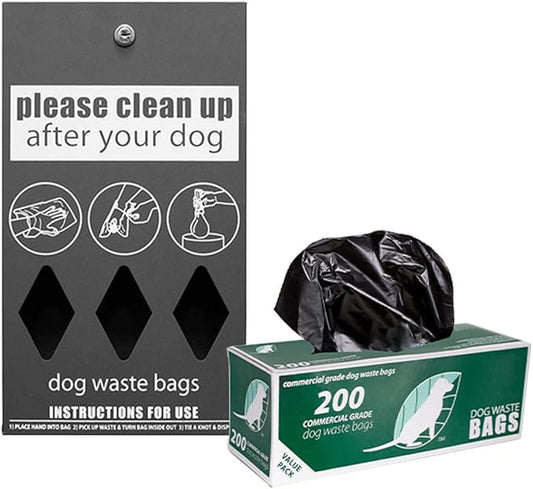 Standard Starter Dog Waste Station/Roll Bag System - 100% Rust-Free Powder-Coated Aluminum - Includes 400 dog waste bags (Matte Black)