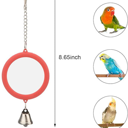Hypeety Pet Bird Mirror with Bell Interactive Parrot Toy Bird Cage Mirror for Cockatiel Parakeets Canaries Budgie (RED)