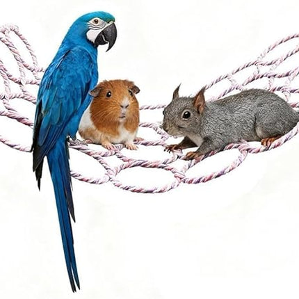 Bird Rat Climbing Rope Net Bird Swing, Parrot Cage Toys,Small Animal Activity Toy for Gerbil,Swing Hanging Play with Mirror for Macaw African Greys Parakeet Cockatoo Lovebirds (Bird Perch)